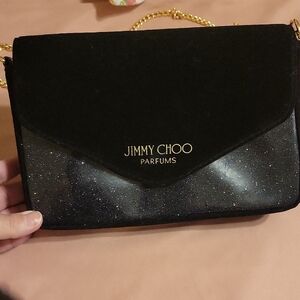 Jimmy Choo Black Glitter Envelope Clutch with Gold Chain